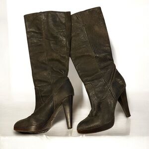 Frye Harlow Campus High Heel Tall Western Boots Charcoal Leather